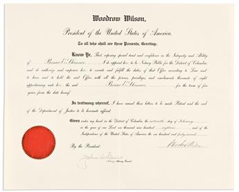 (PRESIDENTS.) Group of 5 Documents Signed, each as President: John Quincy Adams * Millard Fillmore * Woodrow Wilson (2) * Warren G. Har